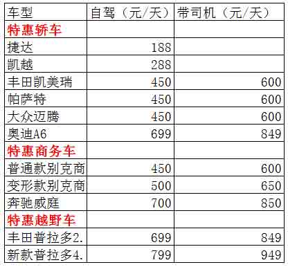 成都租車特惠價格表